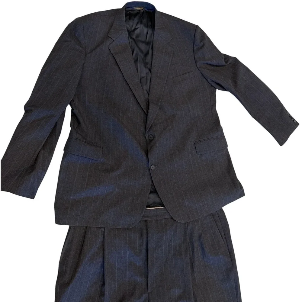 Rider's Mens Pinstripe Two Button Suit Blazer & Pleated Cuffed Pants Made in USA